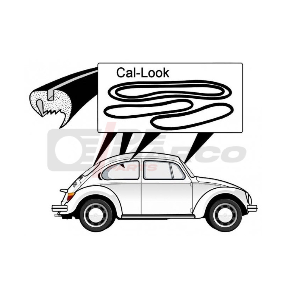 Kit guarnizioni vetri Cal-look per Maggiolone 1303 Berlina dal 08/1972 al 1975 (4pz) Kit guarnizioni vetri Cal-look per Maggiolone 1303 Berlina dal 08/1972 al 1975 (4pz)