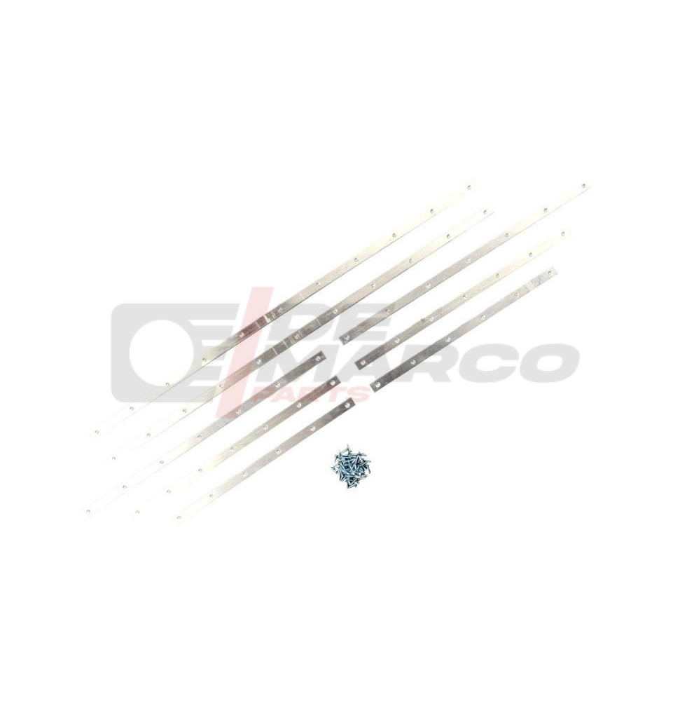 Set aste in alluminio (8pz) per fissaggio guarnizioni laterali battuta capote per Cabrio Maggiolone 1303 dal 08/1972 al 07/1979 Set aste in alluminio (8pz) per fissaggio guarnizioni laterali battuta capote per Cabrio Maggiolone 1303 dal 08/1972 al 07/1979