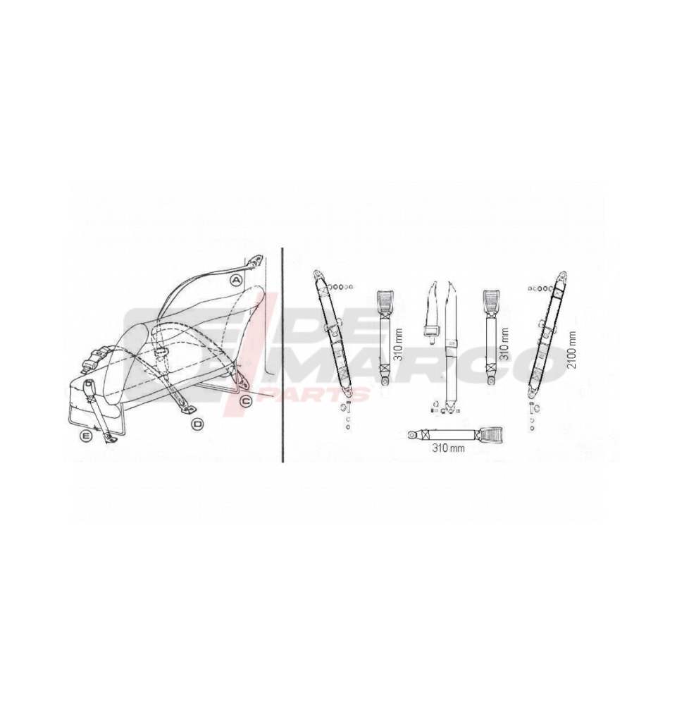 Set of Universal 3Point Static Rear Black Seat Belts De Marco Parts