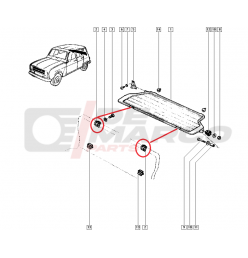Black plastic support for fixing the rear parcel shelf on the Renault 4
