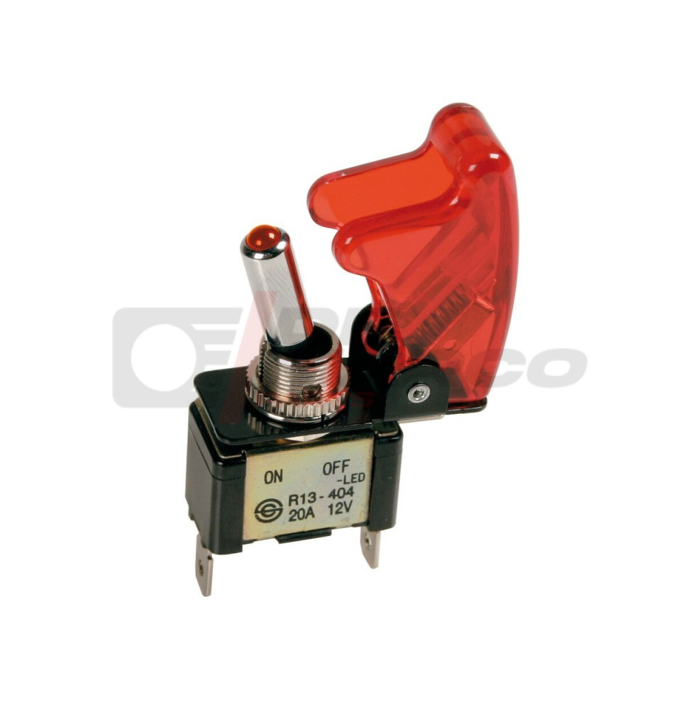 Racing toggle switch with red led light and safety cover colour matching