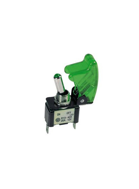 Racing toggle switch with green led light and safety cover colour matching