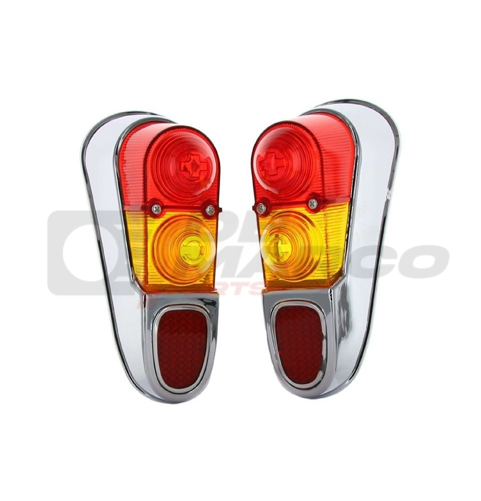 pair of rear light gems colored red and orange for vintage renault 4 cars