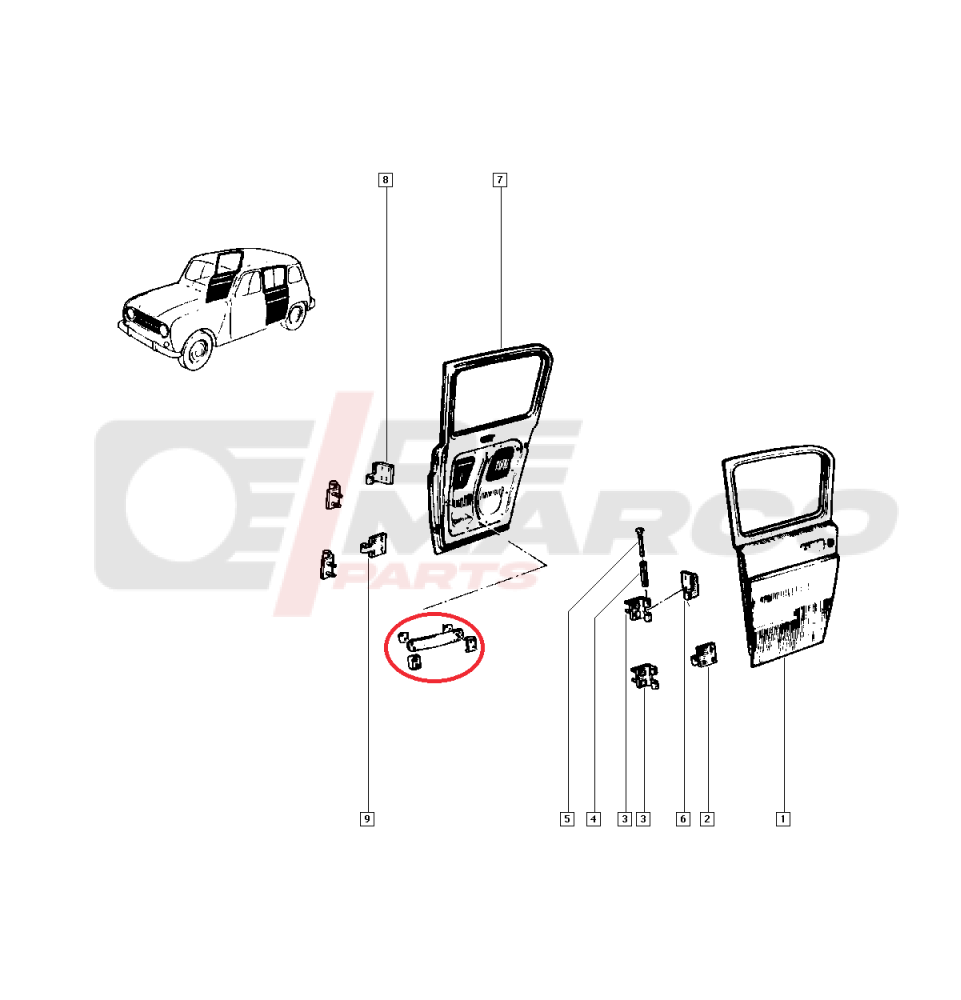 Rear Door Rubber Strap Kit for Renault 4 0857654600 Genuine