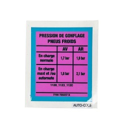 Pegatina de presión de neumáticos para Renault 4 (845 cc, 956 cc y 1108 cc)