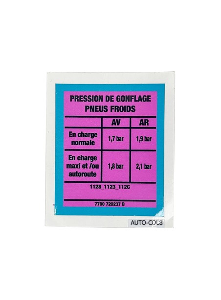 Pegatina de presión de neumáticos para Renault 4 (845 cc, 956 cc y 1108 cc)