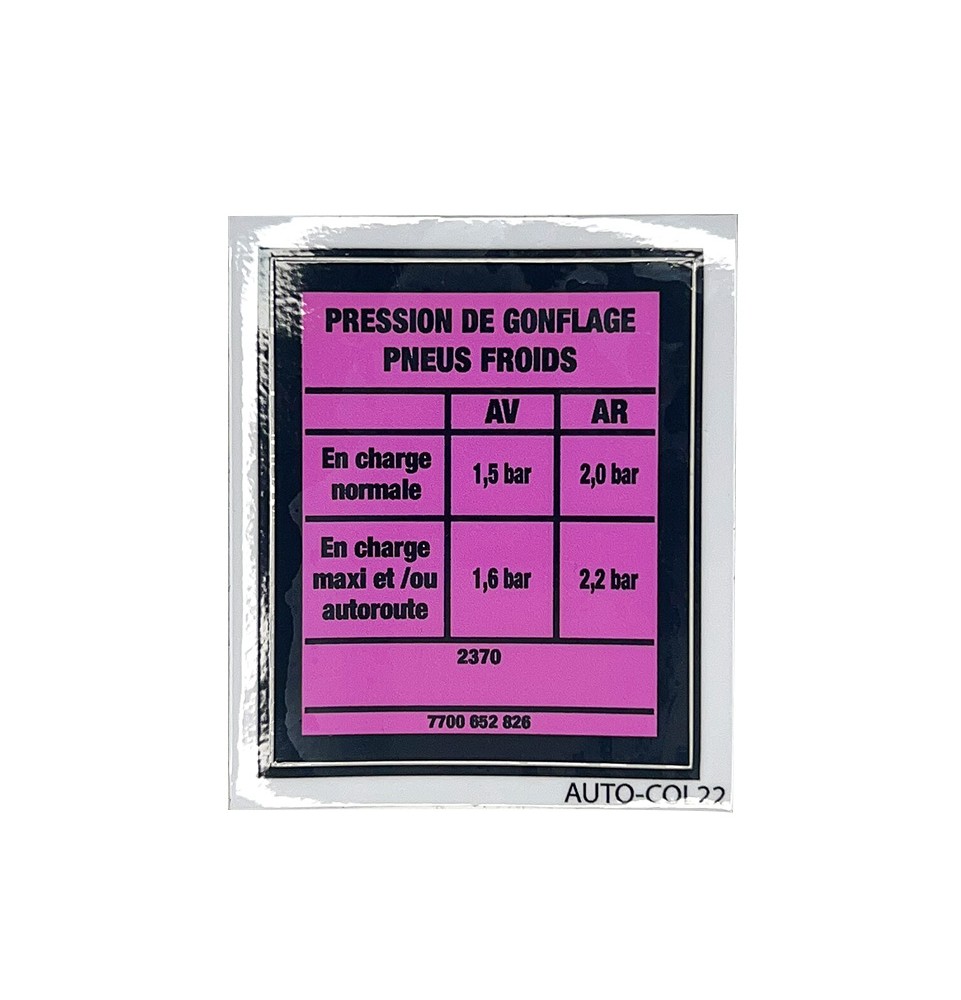 Pegatina de presión de neumáticos para Renault 4 F6 (furgoneta)