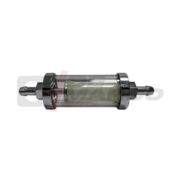 Filtro de gasolina de vidrio con base de metal cromado para tubos con un diámetro interior de 5 a 7 mm