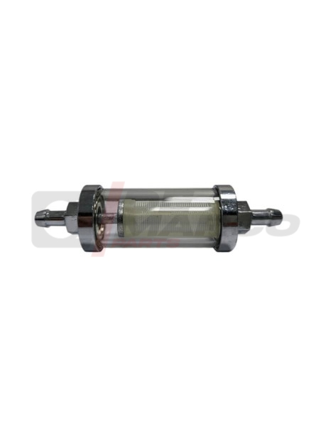 Filtro de gasolina de vidrio con base de metal cromado para tubos con un diámetro interior de 5 a 7 mm