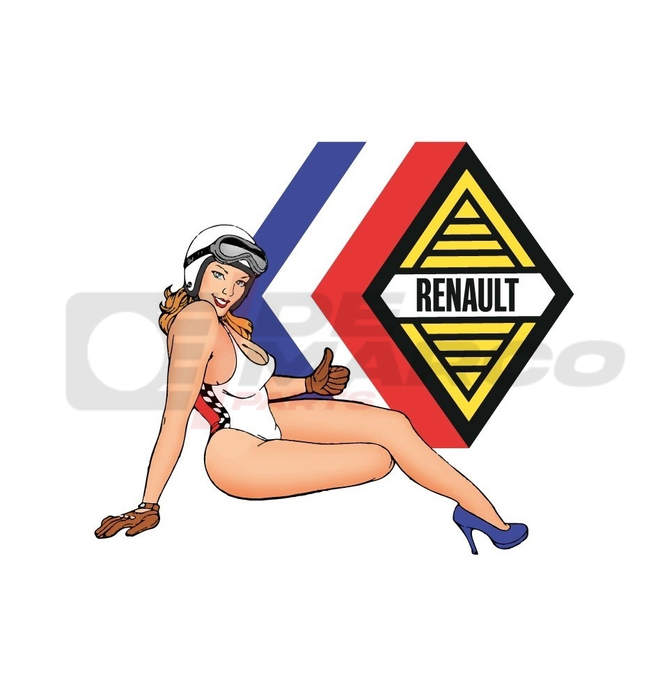 Pegatina pin-up con el logotipo de Renault sobre fondo blanco