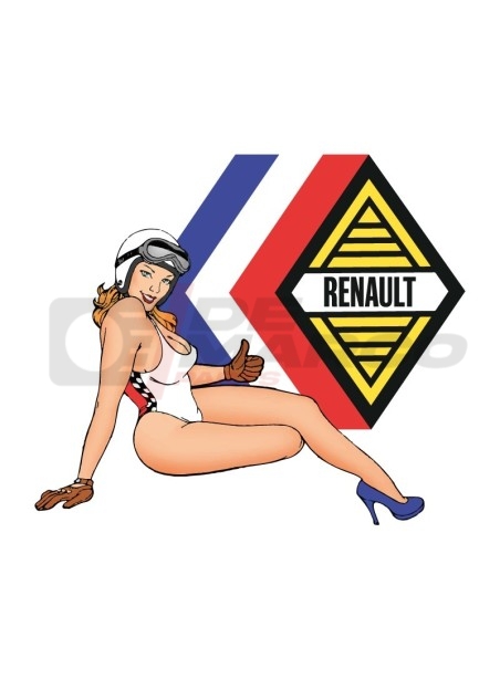Pegatina pin-up con el logotipo de Renault sobre fondo blanco