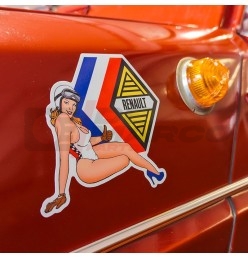 Adesivo pin up con logo Renault visto di lato