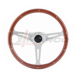 Volante de madera con radios anodizados en plata, apto para vehículos clásicos Renault, Volkswagen y Citroën.